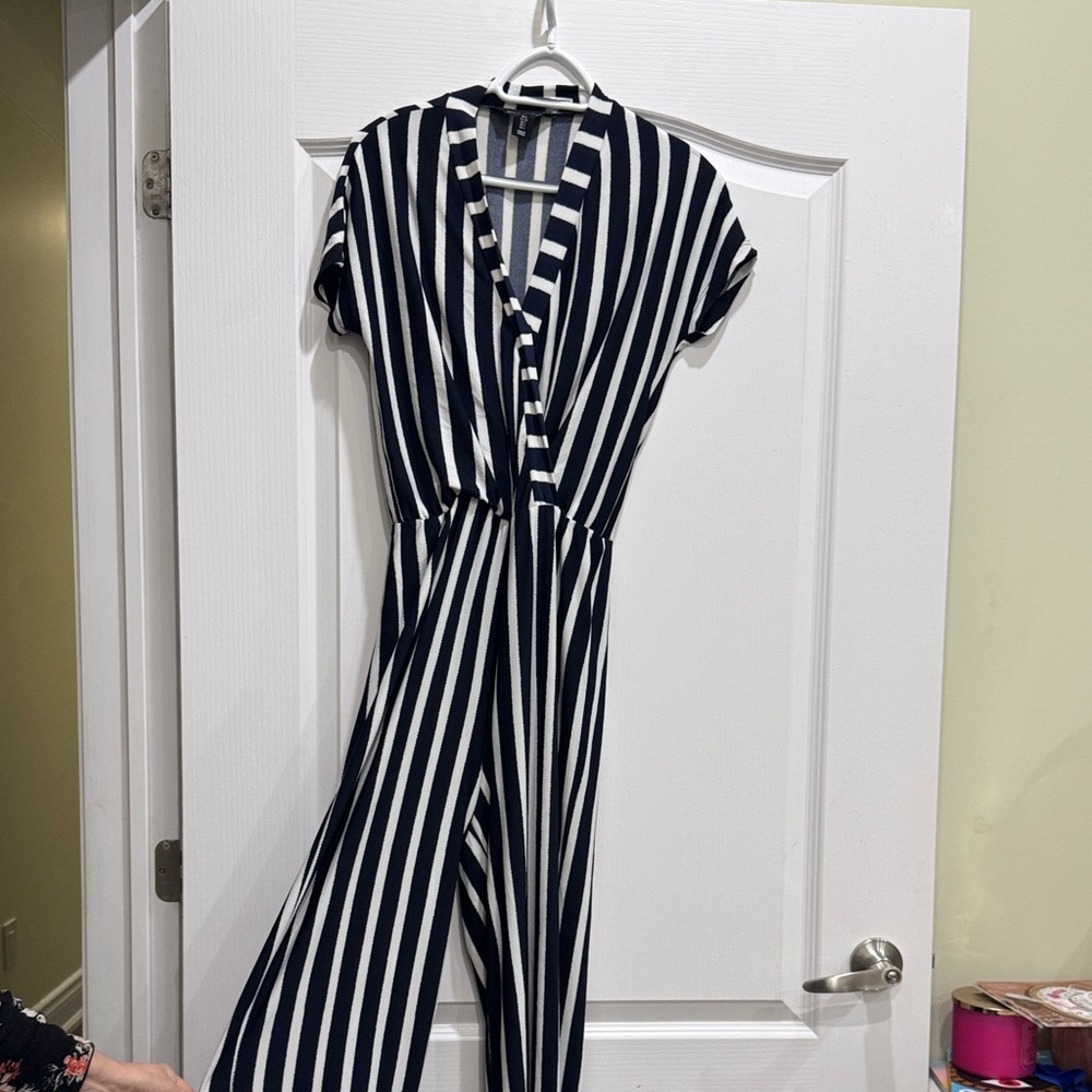 Striped Navy Blue and White Jumpsuit